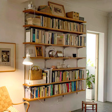 墙上书架客厅一字隔板AA柱置物架红橡木榉木挂墙悬空书桌一体