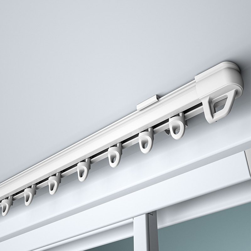 静音窗帘轨道顶装滑轨滑道双轨侧装导轨窗帘杆挂钩飘窗单直窗帘架-阿