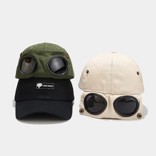 韩版嘻哈眼镜棒球帽男女墨镜飞行员防护帽子时尚透气反戴鸭舌帽潮