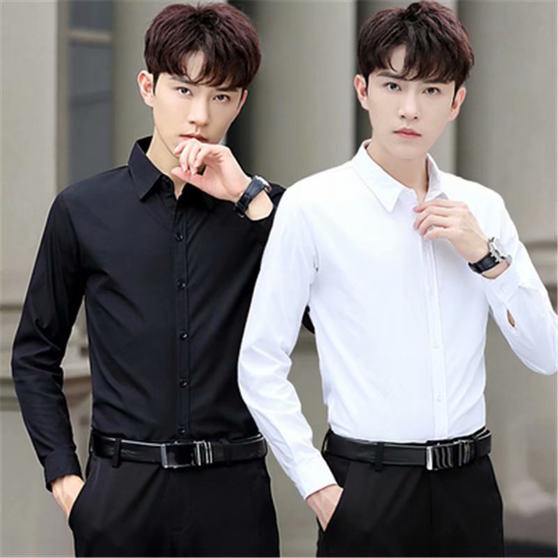 Men's Summer Business British Style Shirt Men's Long Sleeve Slim Korean Style Formal Black Shirt Large Size Color Non-Ironing Shirt