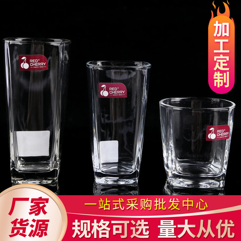 Factory Tasman Water Cup Transparent Square Beer Steins Wholesale Multi-Specification Household Drinking Cups Four-Corner Glass