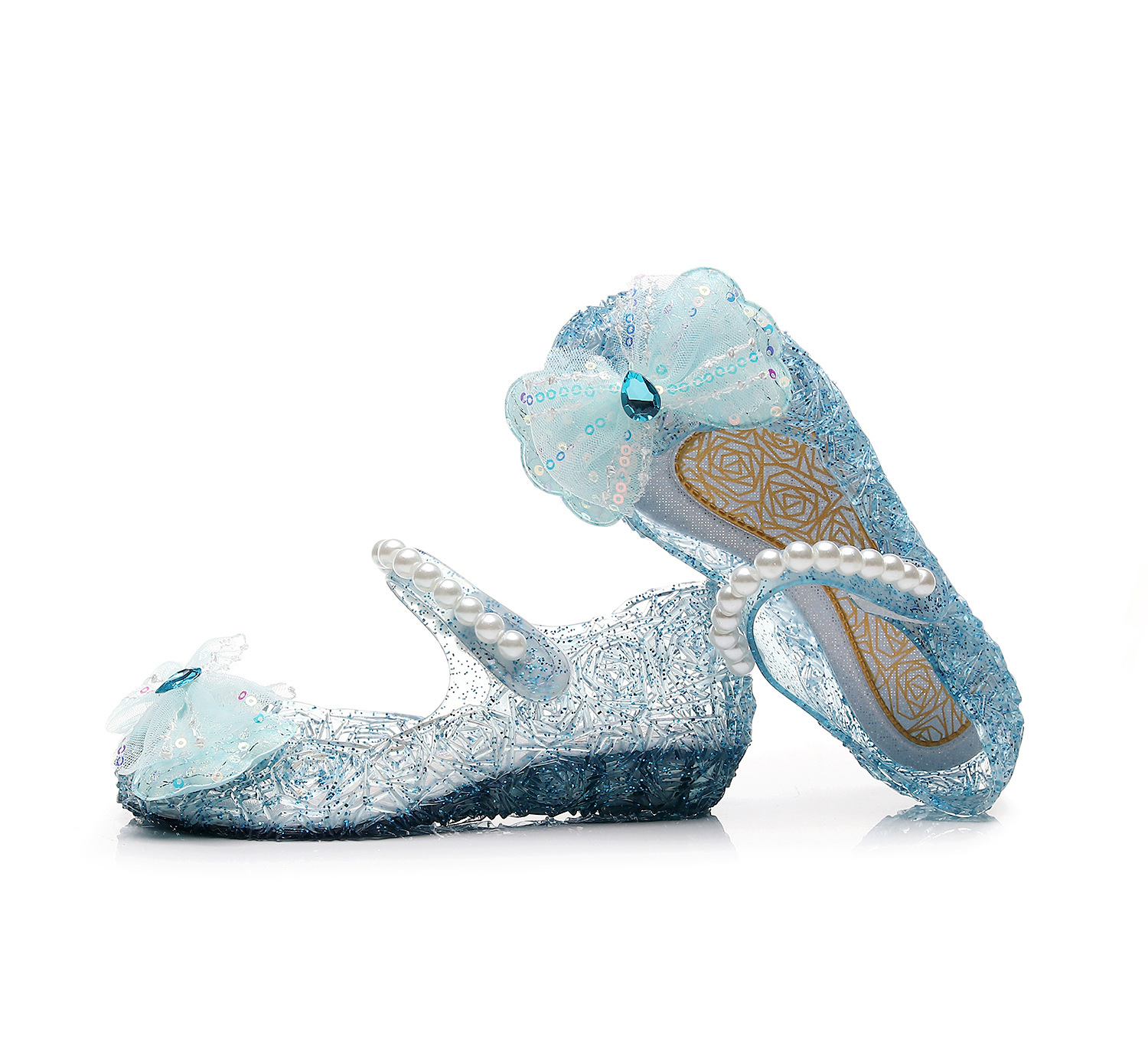 Girls' Bow Princess Shoes New Cross-Border in Stock Children's Soft-Soled High Heels Elsa Princess Shoes PVC Sandals