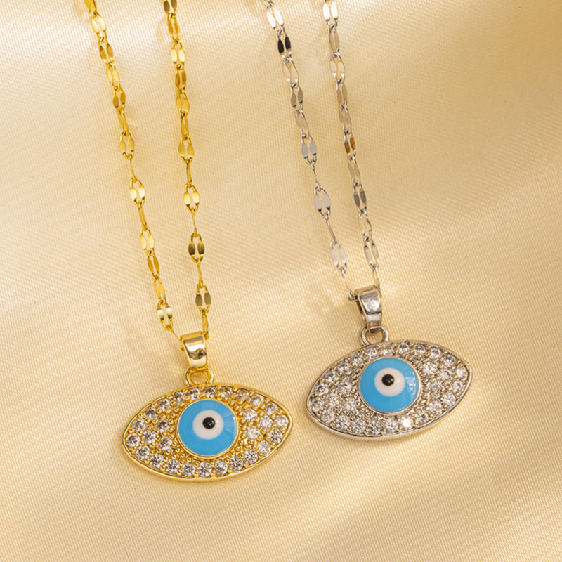 欧美跨境滴油恶魔之眼吊坠钛钢项链不掉色土耳其女百搭颈链锁骨链