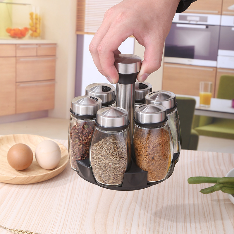 6 Rotating Rack Base Spice Jar 6-Piece Set Seasoning Box Seasoning Jar Combination Suit