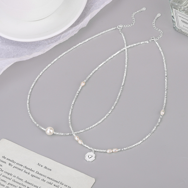 Caraini S925 Sterling Silver Broken Silver Pearl Necklace Broken Silver Several Two-Chain Pearl Peach Heart Small Pieces of Silver Necklace Wholesale