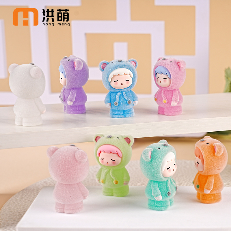 flocking luminous mini resin ornament bear car decoration cartoon creative cute blind box hand-made one piece dropshipping