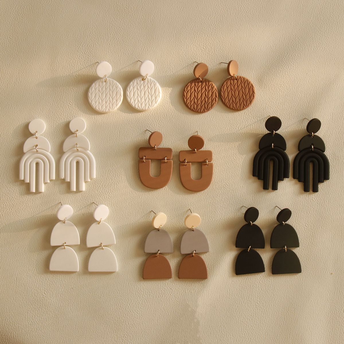 Clay Textured Acrylic Earrings Long European and American Exaggerated Contrast Color Solid Color Combination Earrings Wholesale Cross-Border