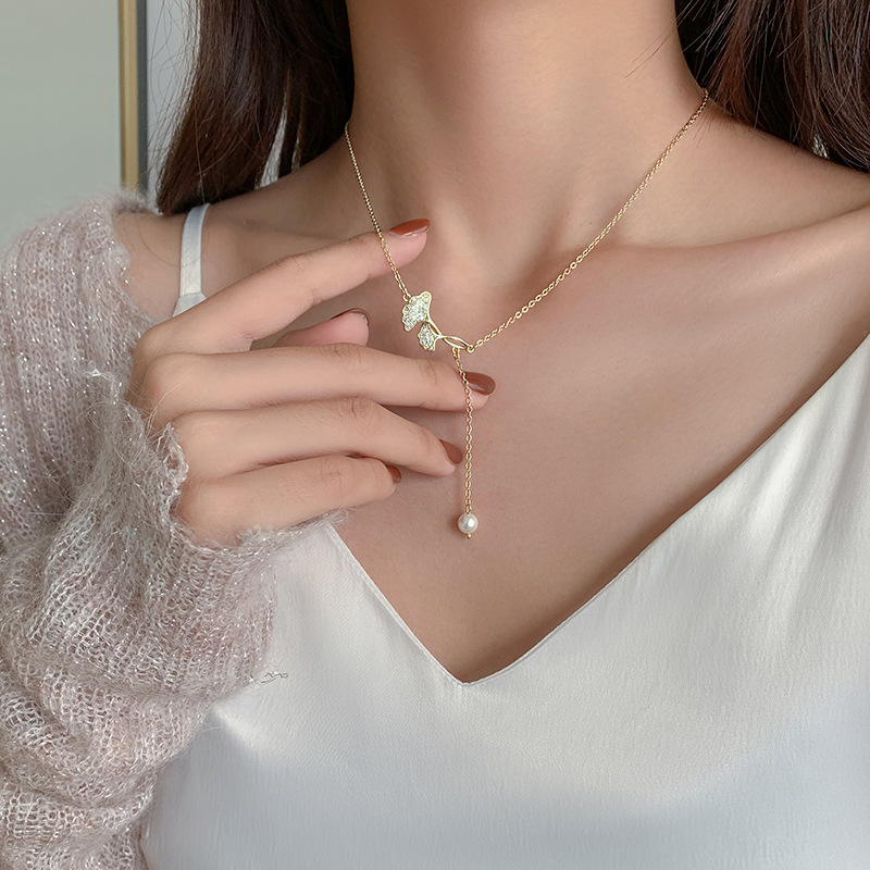 South Korea Retro French Double-Layer Pearl Necklace Women Ins Cold Style Clavicle Chain Simple Niche Design Necklace