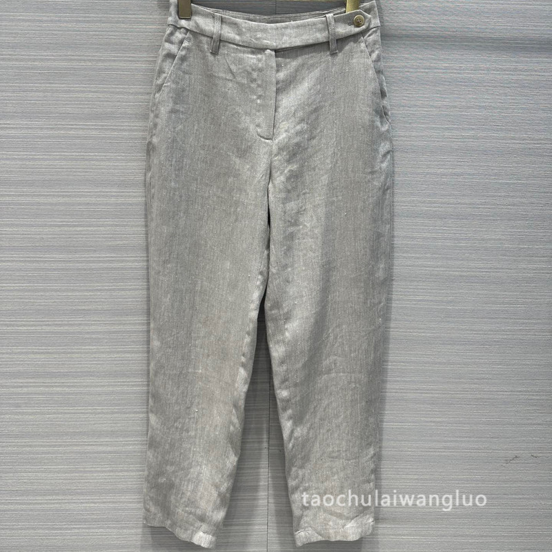 中高腰人字纹亚麻西装裤老钱风复古通勤锥形哈伦直筒裤薄 ak67910