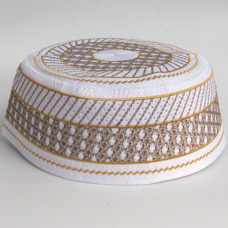 礼拜帽男士新款拉面馆帽子回民族男女通用圆边精品绣花棉涤男帽