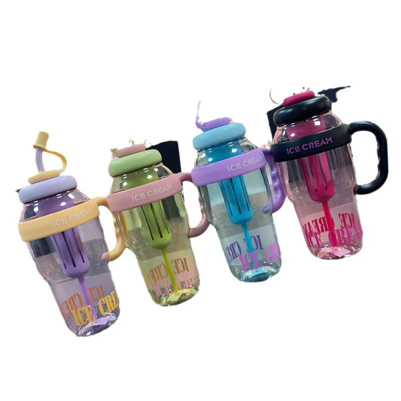 New Wholesale Good-looking Summer Plastic Cup Milky Tea Cup Lucky Belly Cup Cute Wind Belt Straw Water Bottle