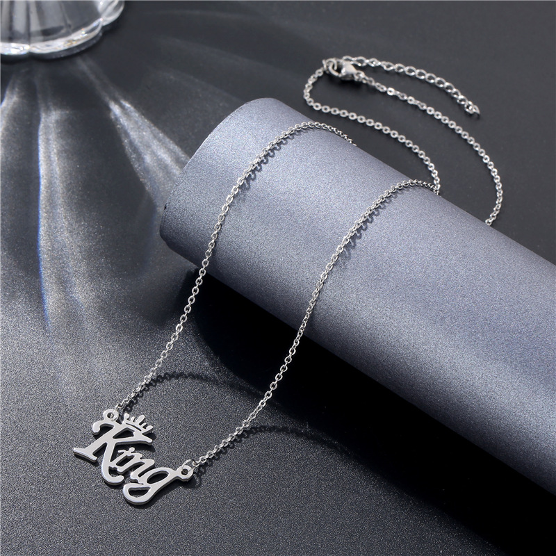 Hipster Hip Hop Stainless Steel Necklace Glossy Pendant King Letter Personality Fashion Brand Clavicle Chain Accessories in Stock Wholesale