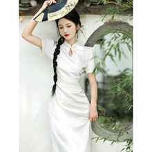 新中式国风重工提花改良旗袍裙女夏新款气质连衣裙中长款白色结婚