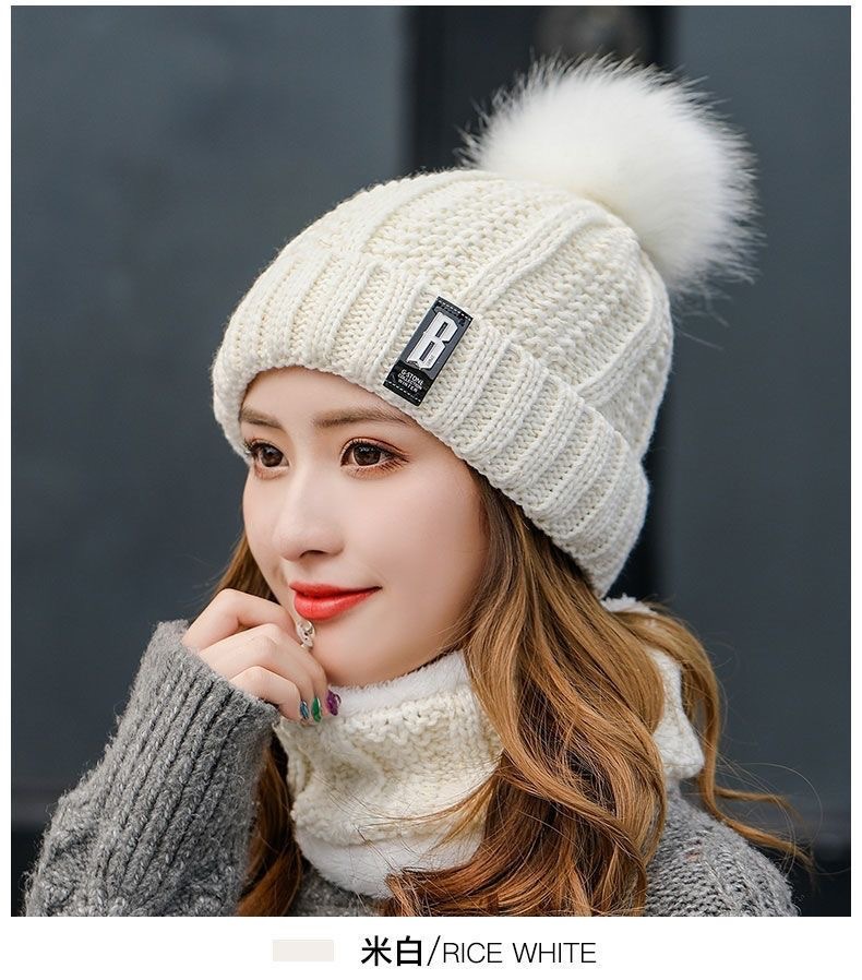 帽子女冬天毛线帽子秋冬韩版潮加绒加厚百搭简约弹力b标针织帽棉