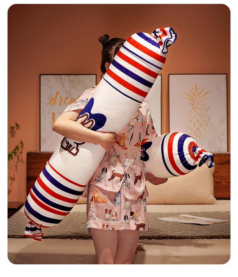 毛巾绣大白兔奶糖糖果抱枕长条侧睡抱枕送女生毛绒公仔床上超软