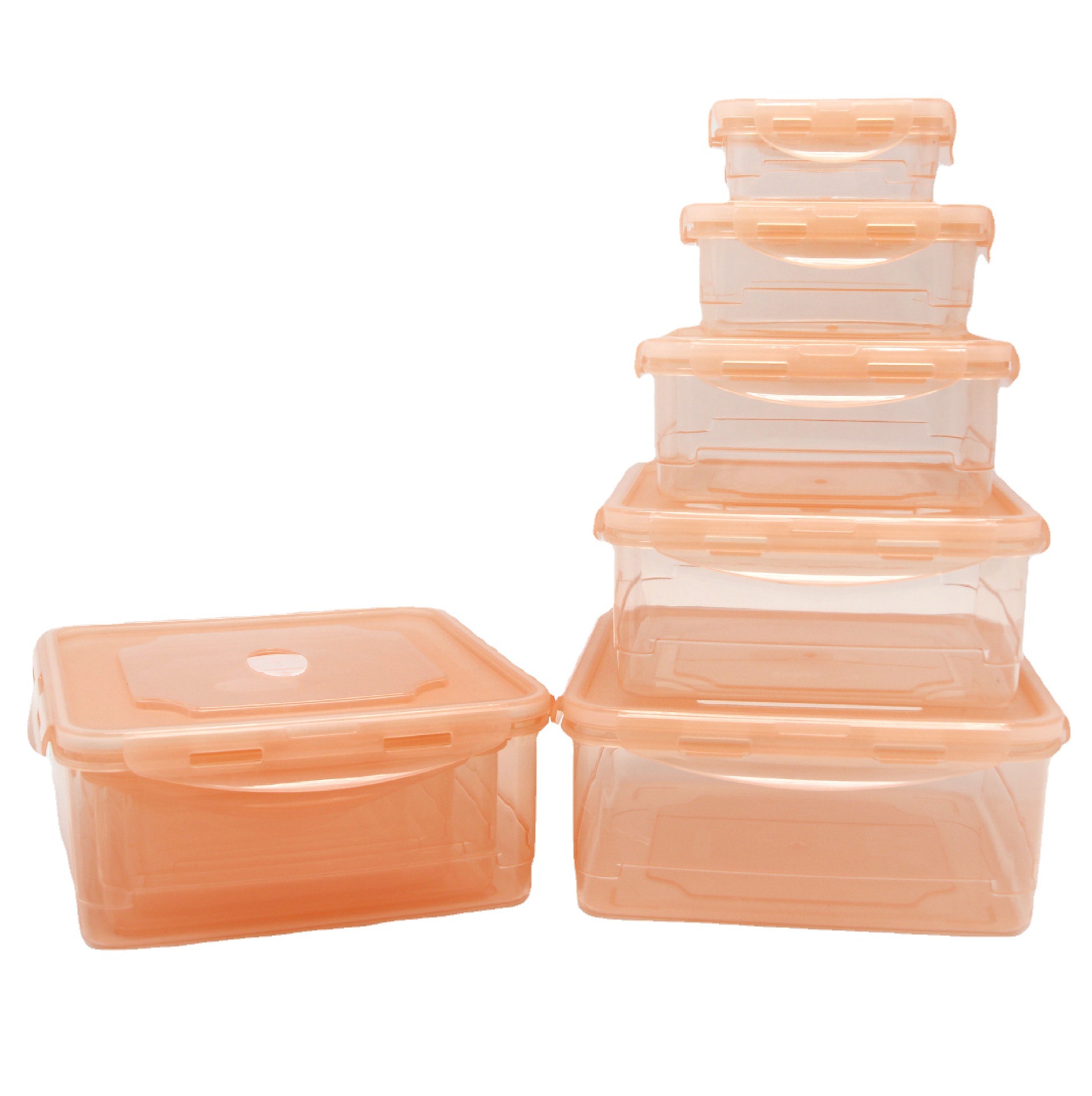 塑料pp正方形透明密封保鲜盒冰箱收纳盒饭盒午餐盒5件套带出气孔