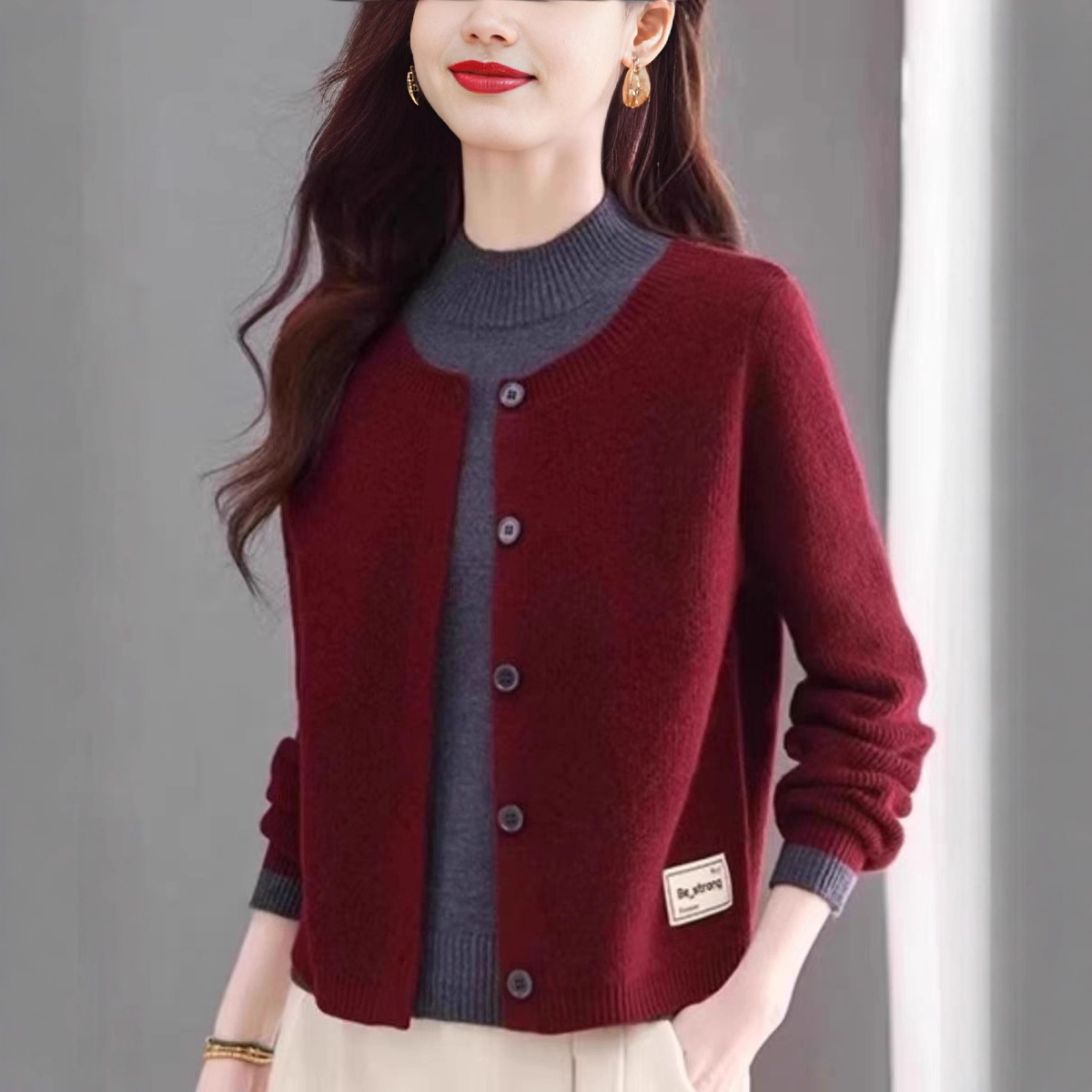 假两件针织开衫女2025春秋新款小个子短款上衣宽松针织衫毛衣外套