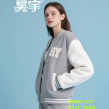 定制HY男装美式毛巾绣棒球服女飞行员夹克男350g摇粒绒亚马逊热销