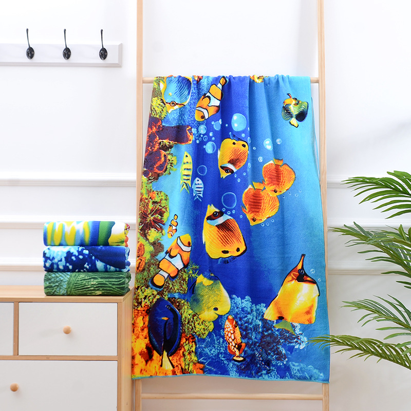 foreign trade digital sublimation transfer printing microfiber cartoon large bath towel tassel beach towel customization