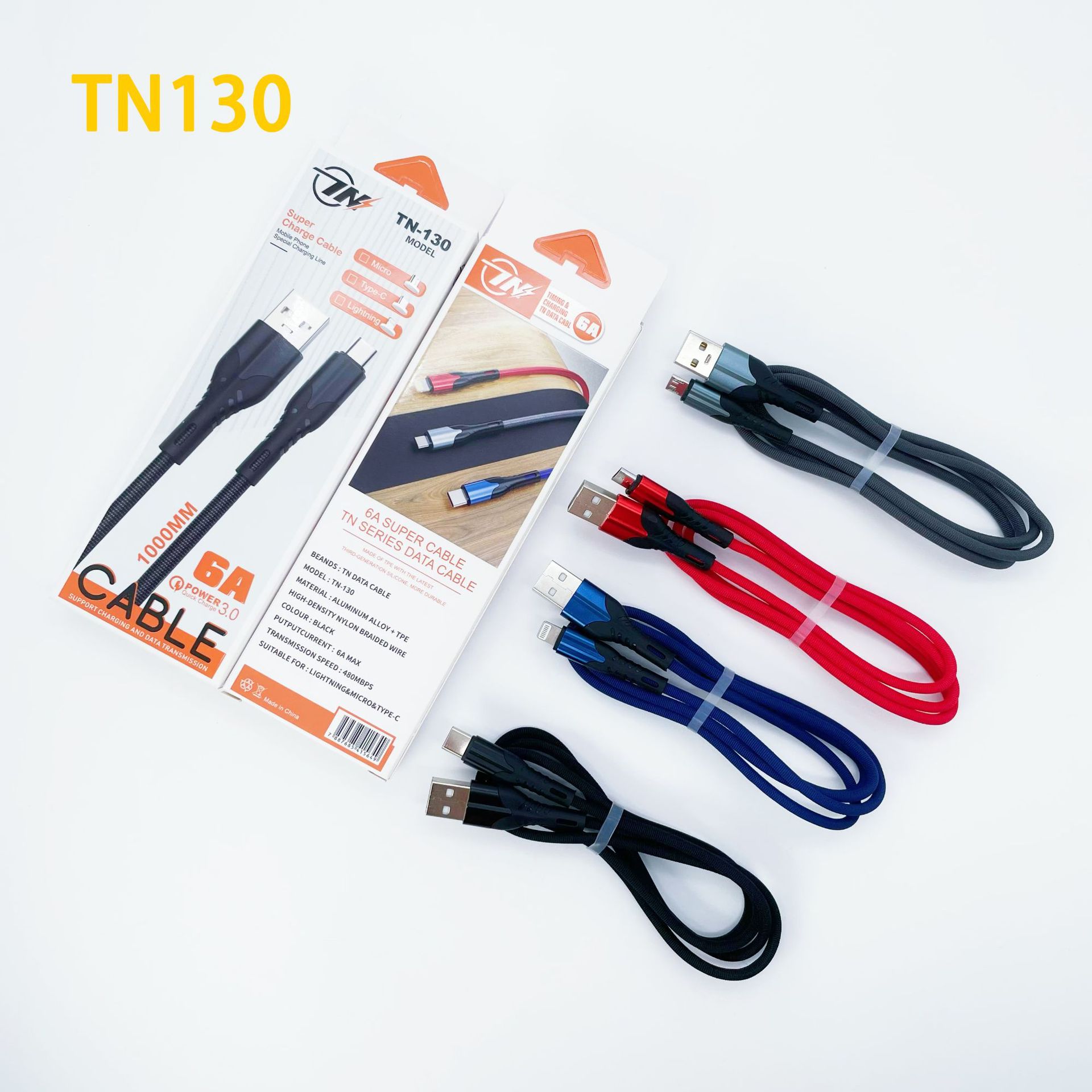 Tn130 New Pvc Fast Charge Data Cable Support I5 Android Tc Smartphone Qc3.0 Function Delivery Supported