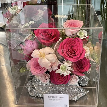 透明亚克力花盒鲜花包装盒玫瑰花束礼盒镜面方形全透视网红礼盒-阿里