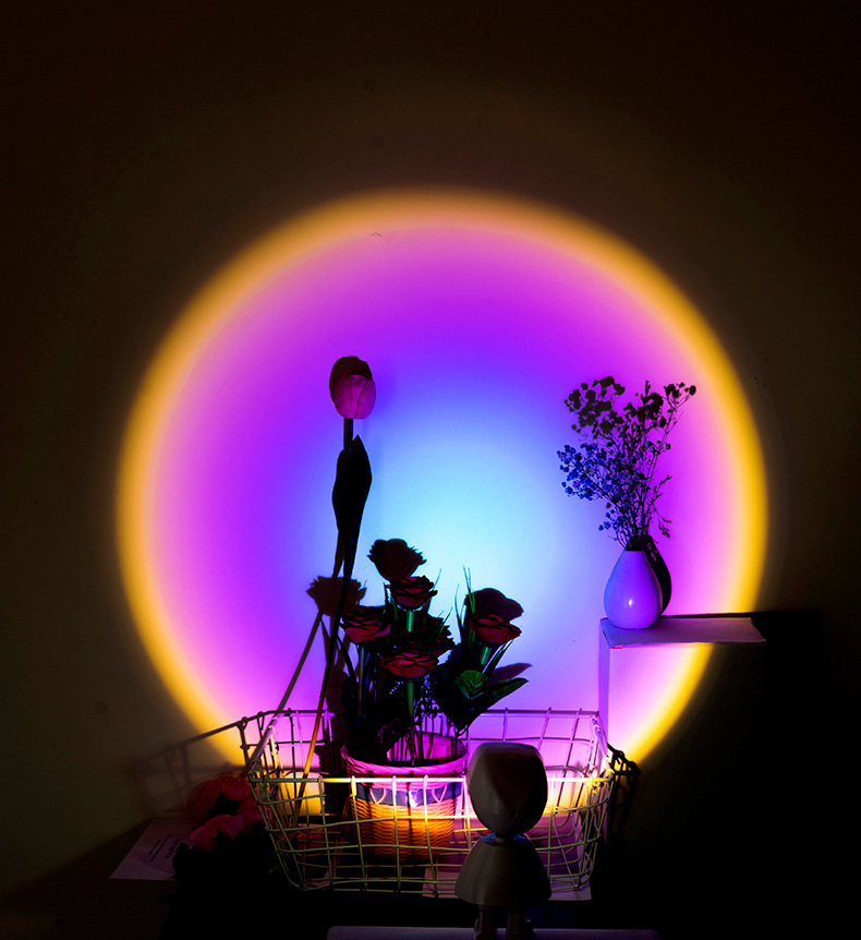 日不落投影灯夕阳红落日灯彩虹氛围灯日落投影背景灯机器人充电款