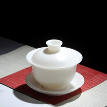 批发素烧猪油白 大号茶碗盖碗手工白瓷功夫茶具茶杯三才碗陶瓷180
