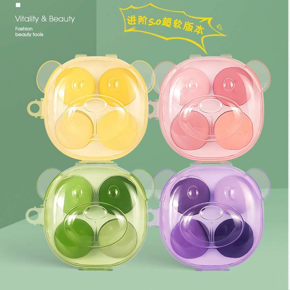 Sandiyipin Small Cute Bear Cosmetic Egg 4 Pack Smear-Proof Makeup Wet and Dry Dual-Use Super Soft Puff Face Beauty Sponge