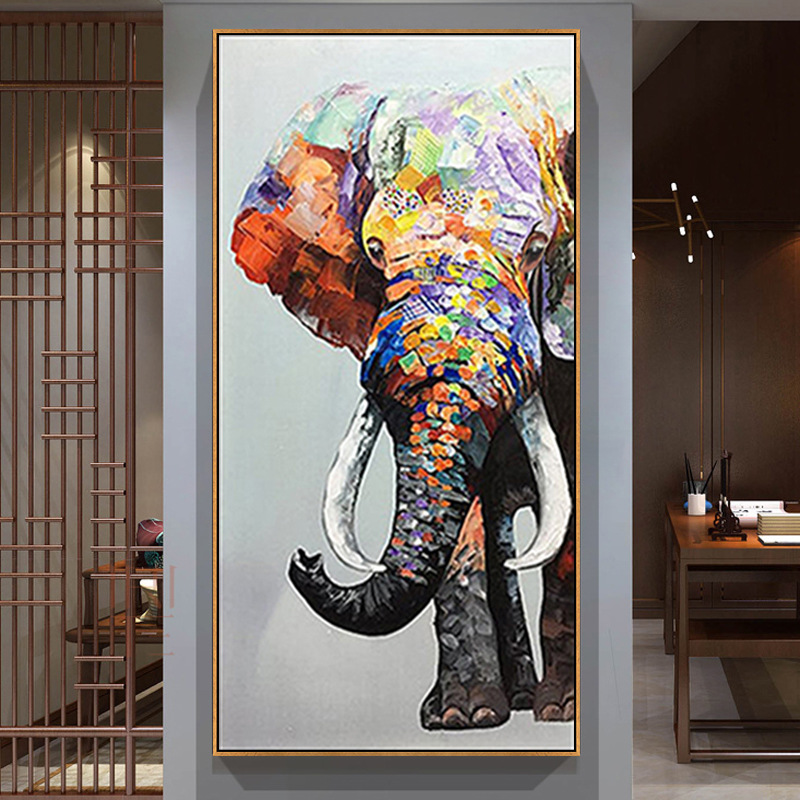 纯手绘油画现代轻奢客厅墙上装饰画入户玄关画卧室背景墙挂画大象