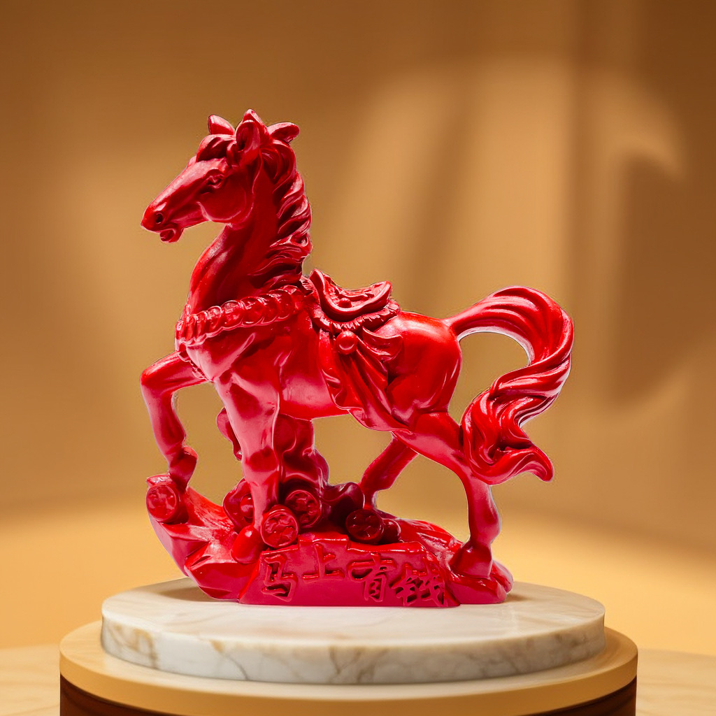 红砂马到成功朱砂摆件天然原矿朱砂精品高含量办公桌书房展架玄关