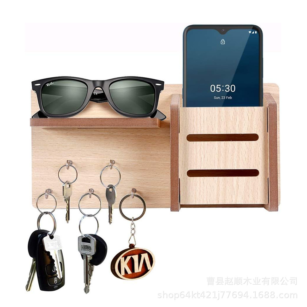 家居装饰木制钥匙扣壁挂式玄关饰品手机支架入户走廊钥匙挂钩架