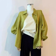 芥末绿衬衫女薄款长袖2024年新款法式设计感小众防晒衬衣