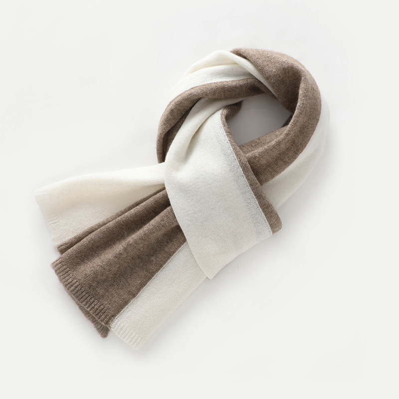 山羊绒围巾女拼色时尚百搭脖套两用保暖2024秋冬新款羊绒针织围巾