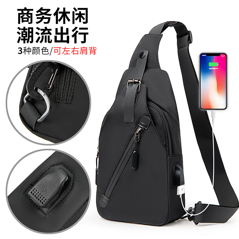 Cross-Border Chest Bag Men's 2022 New Shoulder Bag Simple Business USB Charging Backpack Outdoor Sports Messenger Bag