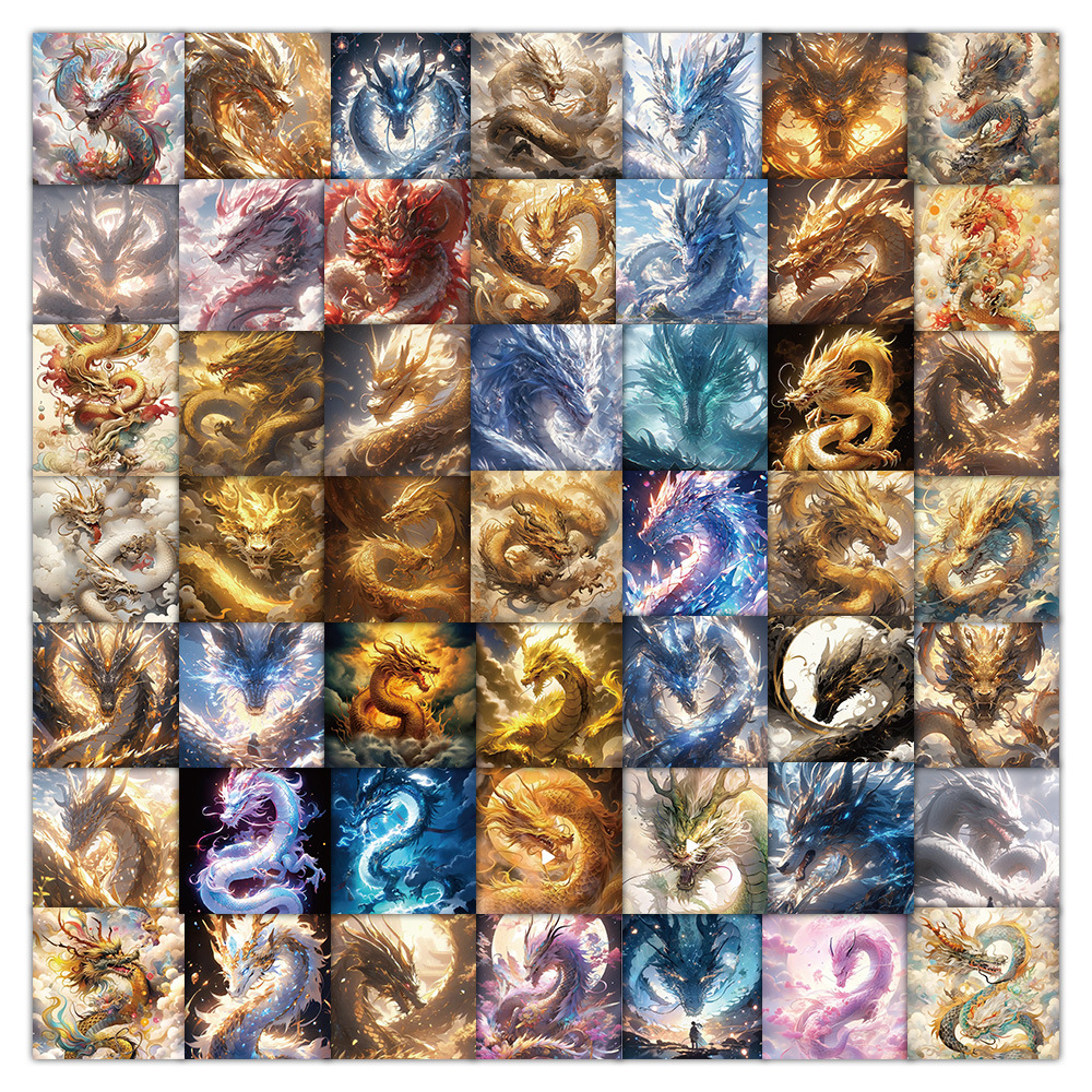 60张龙图腾卡通贴纸上古神龙装饰汽车手机壳笔记本素材贴画批发