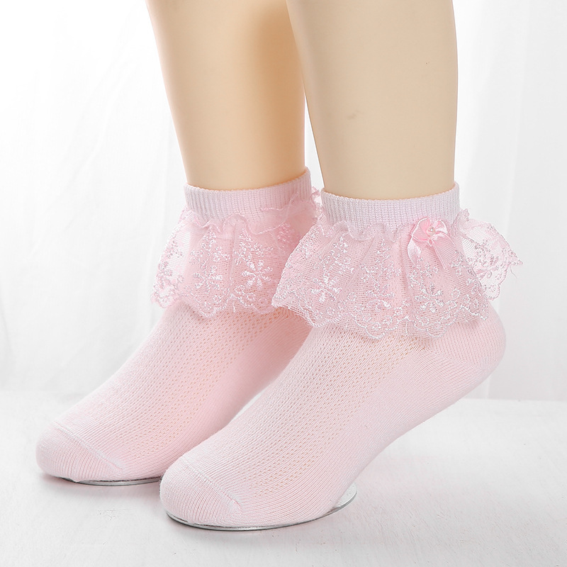袜子批发春秋款儿童网眼花边舞蹈袜子纯色糖果色女童装饰赠品袜子