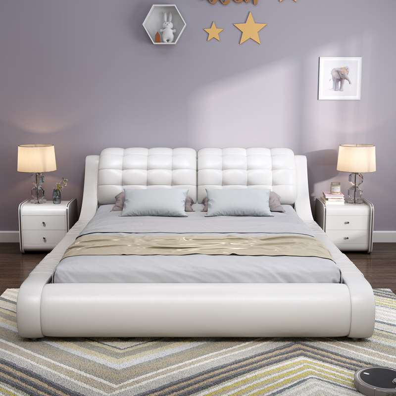 实木双人床储物图片