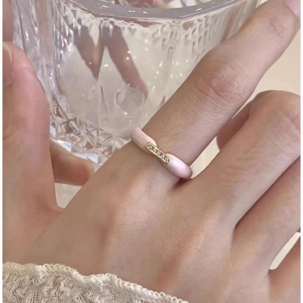 [Charming] Pink Rose Flower Set Open Ring Female Ins Fashion Sweet All-Matching Gentle Elegant Ring