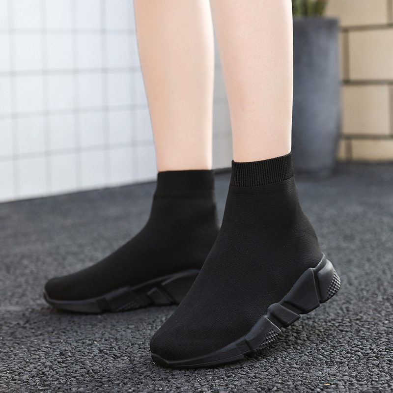 跨境外贸女鞋秋季新款运动单鞋情侣高帮休闲鞋大码袜子鞋老爹鞋女