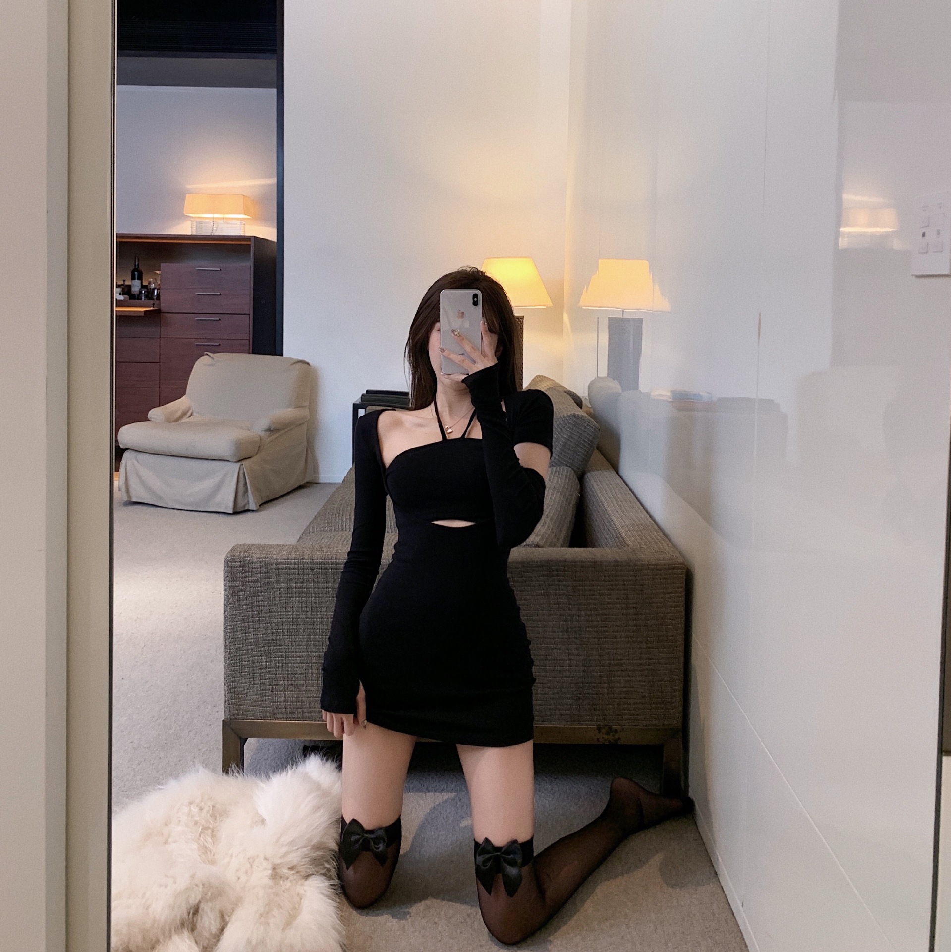 性感白色蝴蝶结长筒丝袜过膝超薄透明高筒袜女士情趣大腿半截丝袜