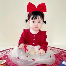 女宝宝周岁礼服秋装女童女孩红色连衣裙婴儿生日抓周宴裙子公主裙