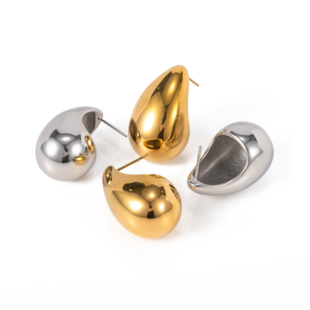 High-End Design Sense 18K Gold Chubby Water Drop Titanium Steel Earrings Ins Women's Fashion All-Match Geometric Earrings Wholesale