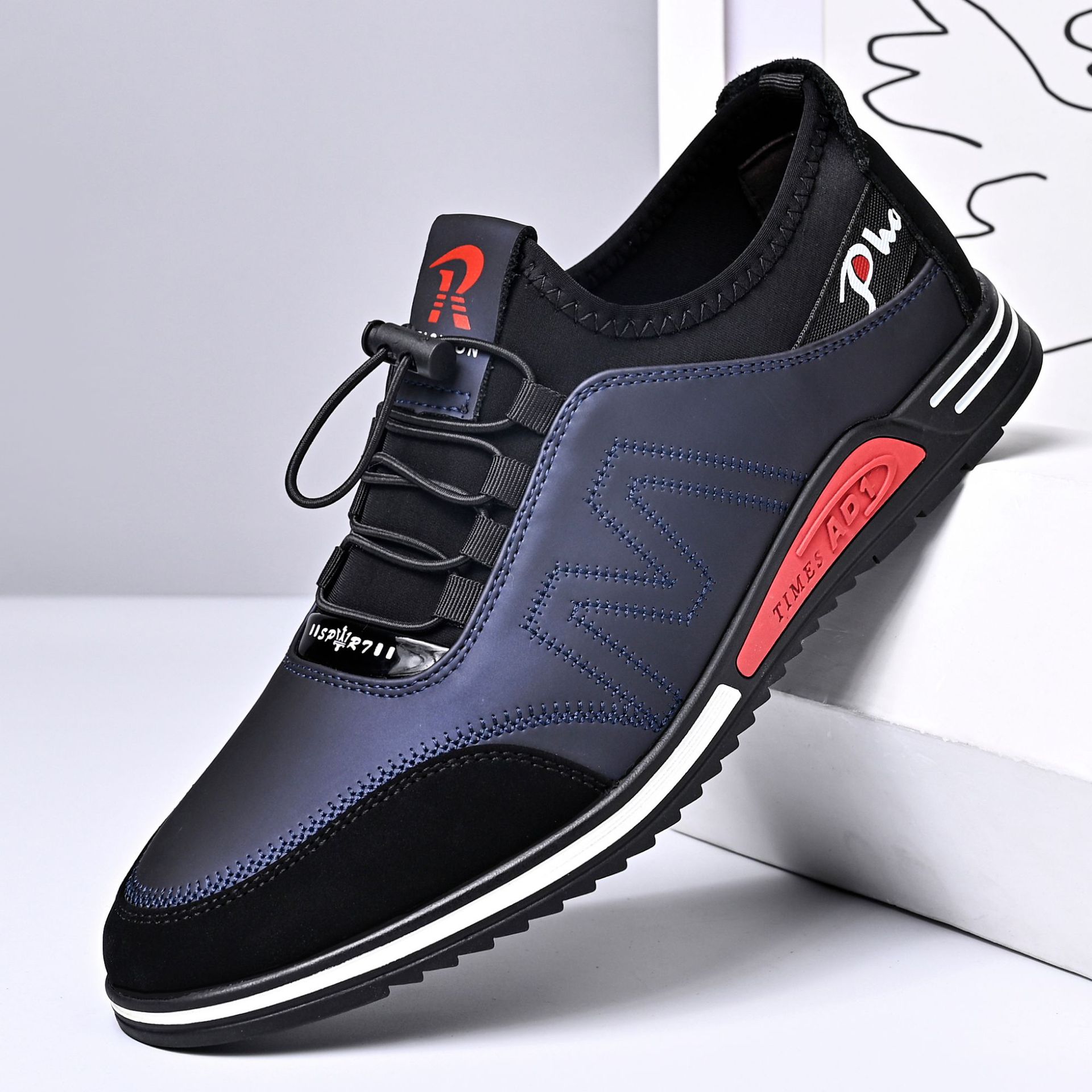 2021秋季新款男士日常休闲皮鞋男隐形增高鞋青年百搭潮鞋运动休闲