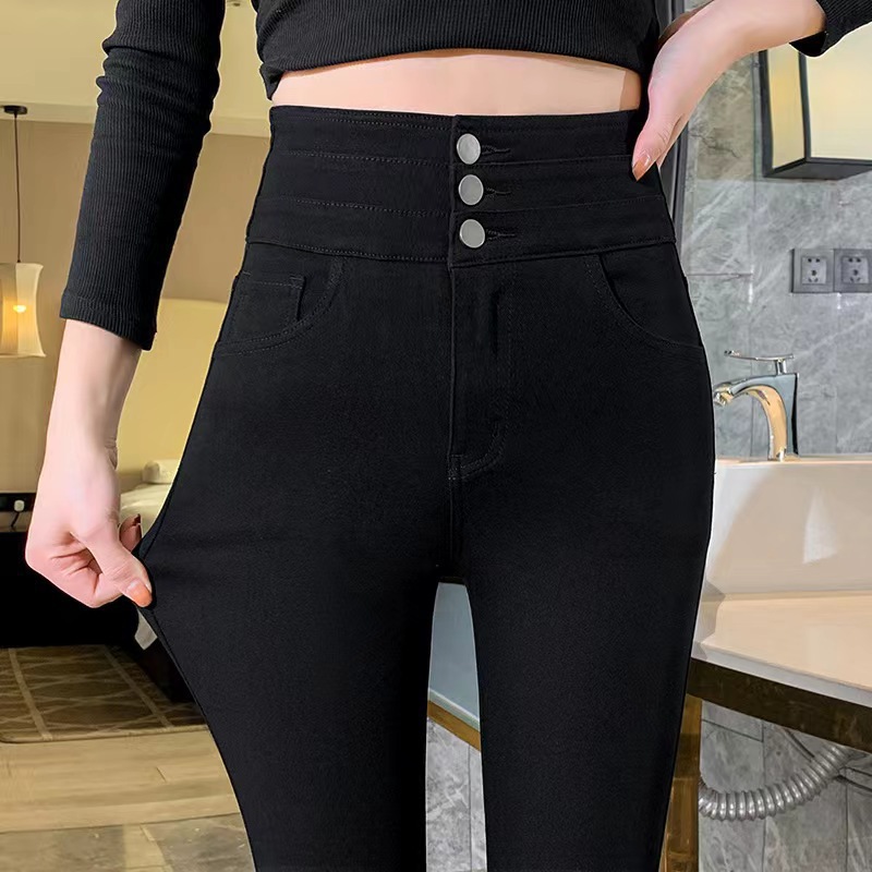 Three Breasted High Waist Magic Pants Leggings Outer Wear Stretch Fleece Tight Pencil Pants Black Leggings Kitten Pants