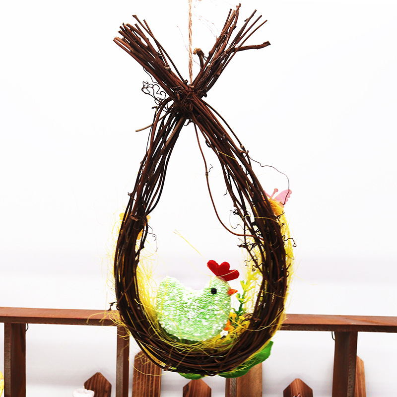 新款复活节鸡窝鸽子窝藤条藤圈装饰小鸡鸡蛋场景气氛布置现货批发