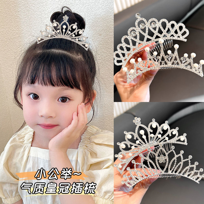 princess crystal small crown girls pearl headband children rhinestone hairpin fashion hair comb headdress girls hair accessories