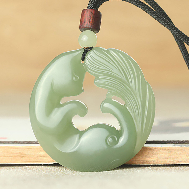 和田玉青白玉九尾狐吊坠狐狸玉石雕刻灵狐男女款挂件狐仙玉佩