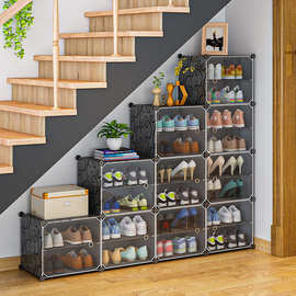 创意鞋架阶梯式斜角收纳防尘多功能梯形置物台阶下的空间梯形鞋柜