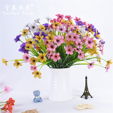 跨境速卖通仿真5头水草紫罗兰绢花丝印跳兰菊小雏菊跳舞兰春草花