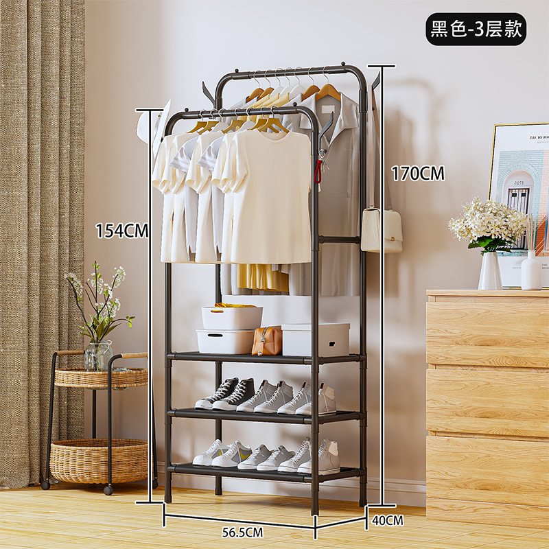 Factory Direct Supply Household Floor Clothes Hanger Bedroom Single and Double Poles Coat Rack Simple Movable Clothes Hanger Wholesale